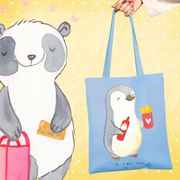 Mr. & Mrs. Panda Tragetasche Imbissverkäufer Herz - Sky Blue - Geschenk, Imbissbesitzer, Stoffbeut (1-tlg), Lange Tragegriffe