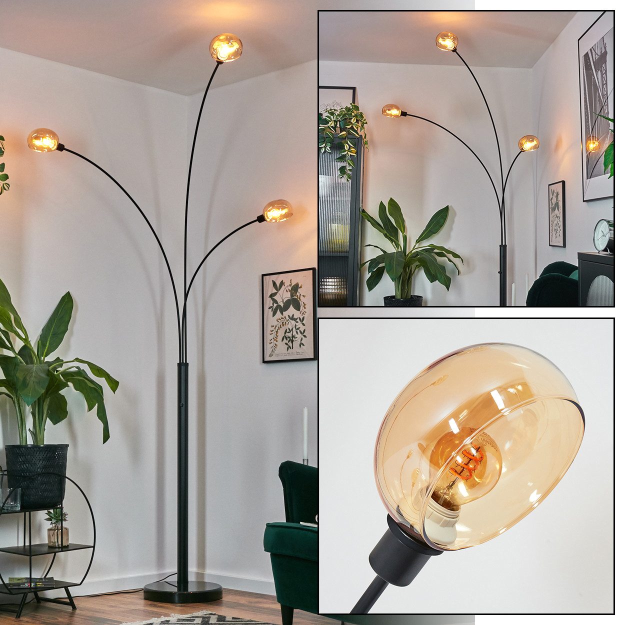 hofstein Stehlampe Stehlampe aus Metall in Schwarz/Bernstein im Retro/Vinta günstig online kaufen