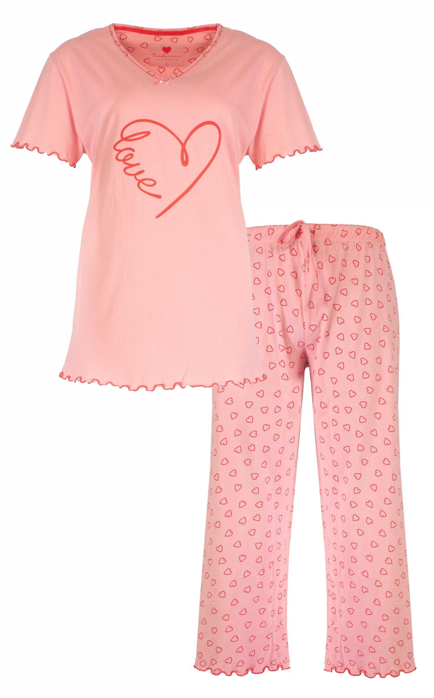 Tenderness Schlafanzug Damen Pyjama Herzen allover (2 tlg) Baumwolle