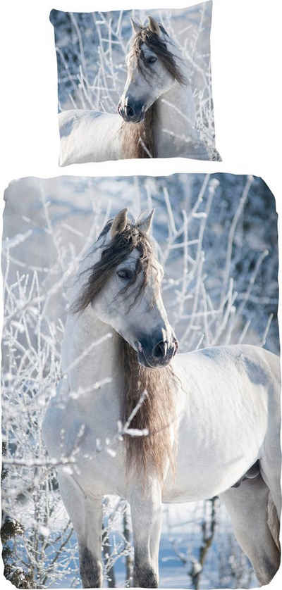 Kinderbettwäsche White horse, good morning, Flanell, 2 teilig, mit Pferden