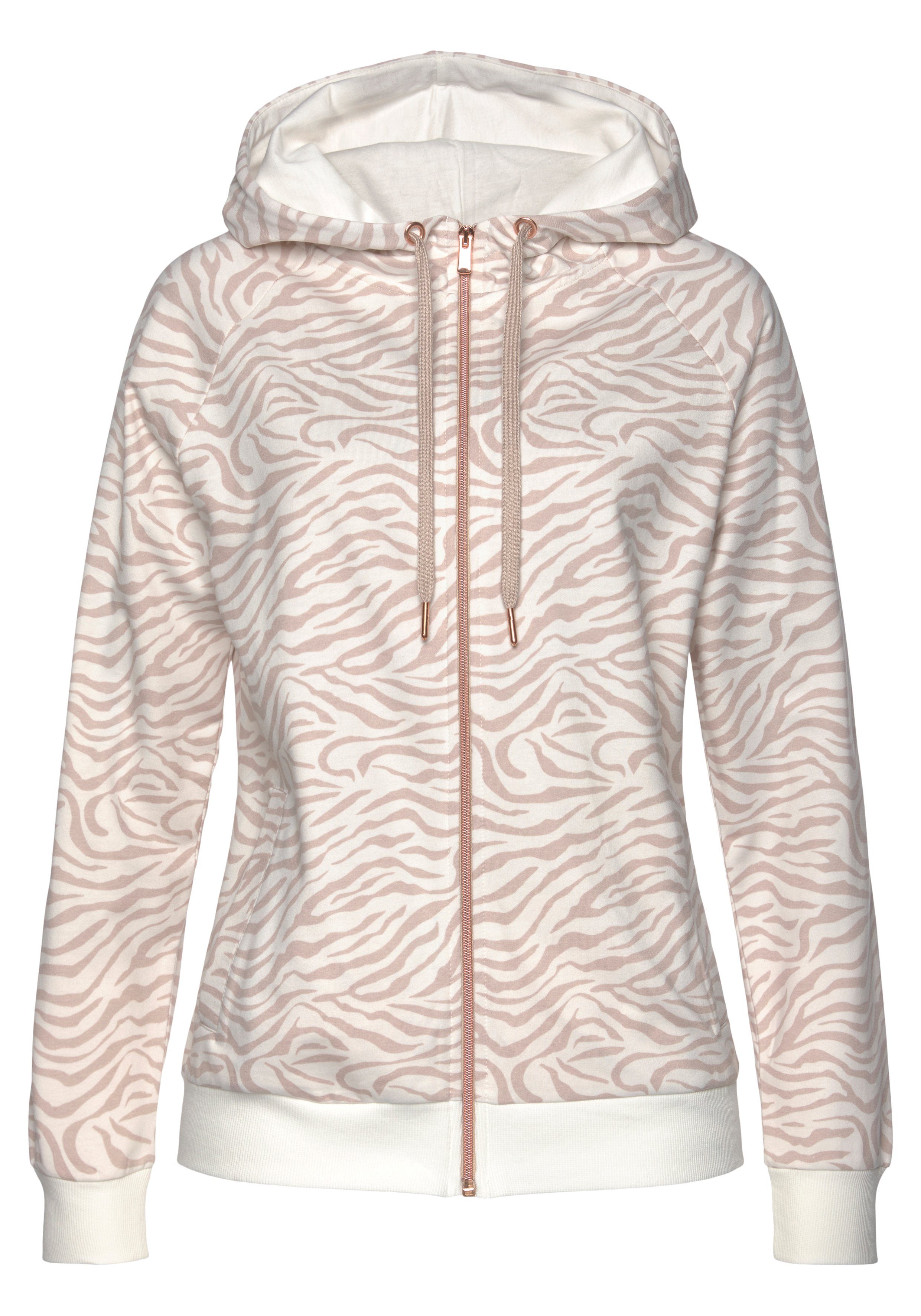 Sweatshirtjacke in Roségold und LASCANA Taschen, Details Kapuzensweatjacke mit Loungeanzug seitlichen beige-nougat /