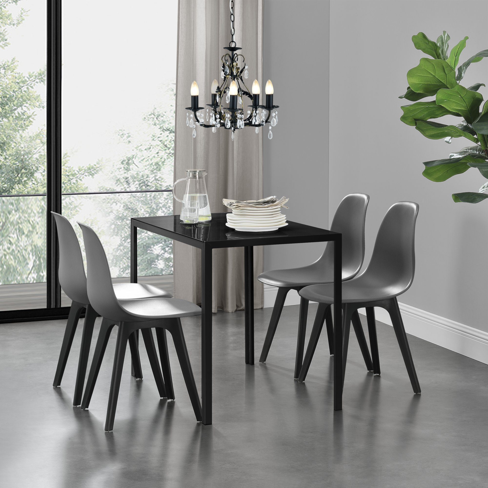 en.casa 120x70cm Esstisch grau mit 4 Stühlen weiß Essgruppe Tisch Stühle 