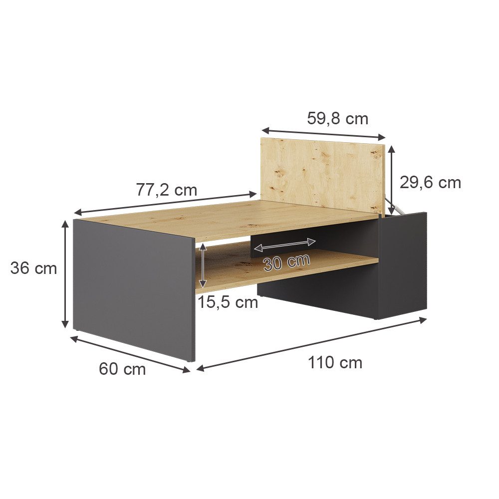 Vicco Couchtisch Ruby, Artisan Eiche/Anthrazit, 110 günstig online kaufen