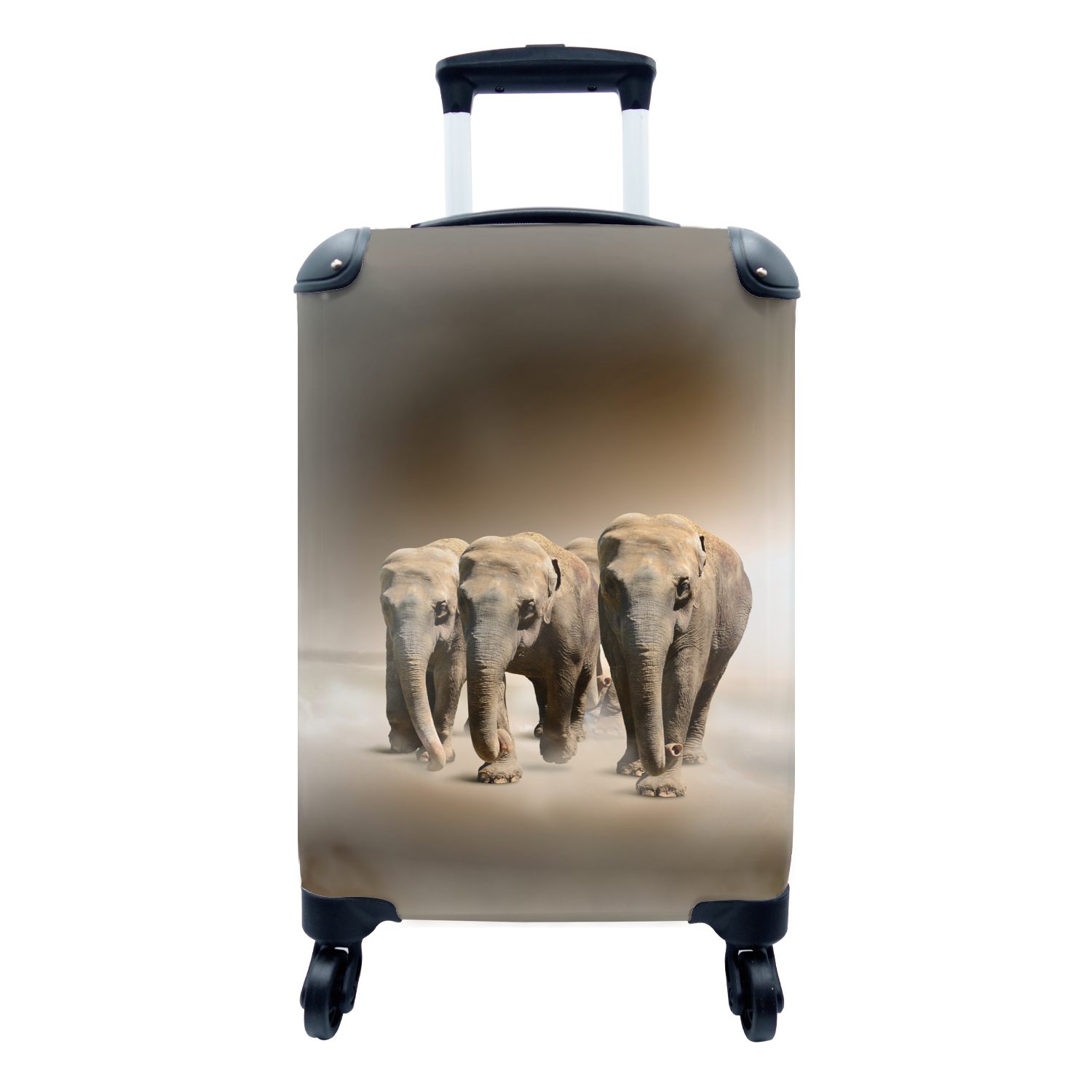 MuchoWow Handgepäckkoffer Elefanten - Tiere - Nebel, 4 Rollen, Reisetasche mit rollen, Handgepäck für Ferien, Trolley, Reisekoffer