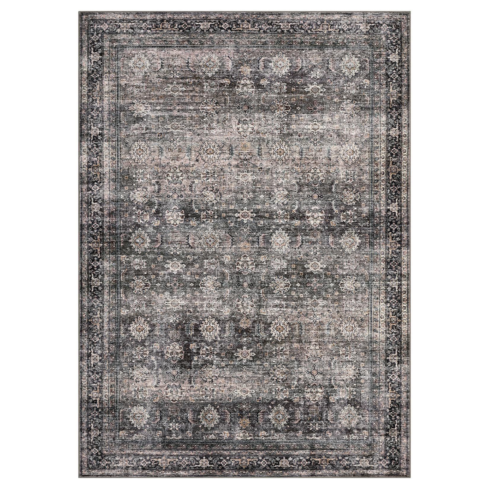 GarveeMore Teppich Waschbarer Orientteppich Kurzflor Vintage Designteppich, rechteckig, Rutschfest, schmutzabweisend & weich, langlebig und pflegeleicht