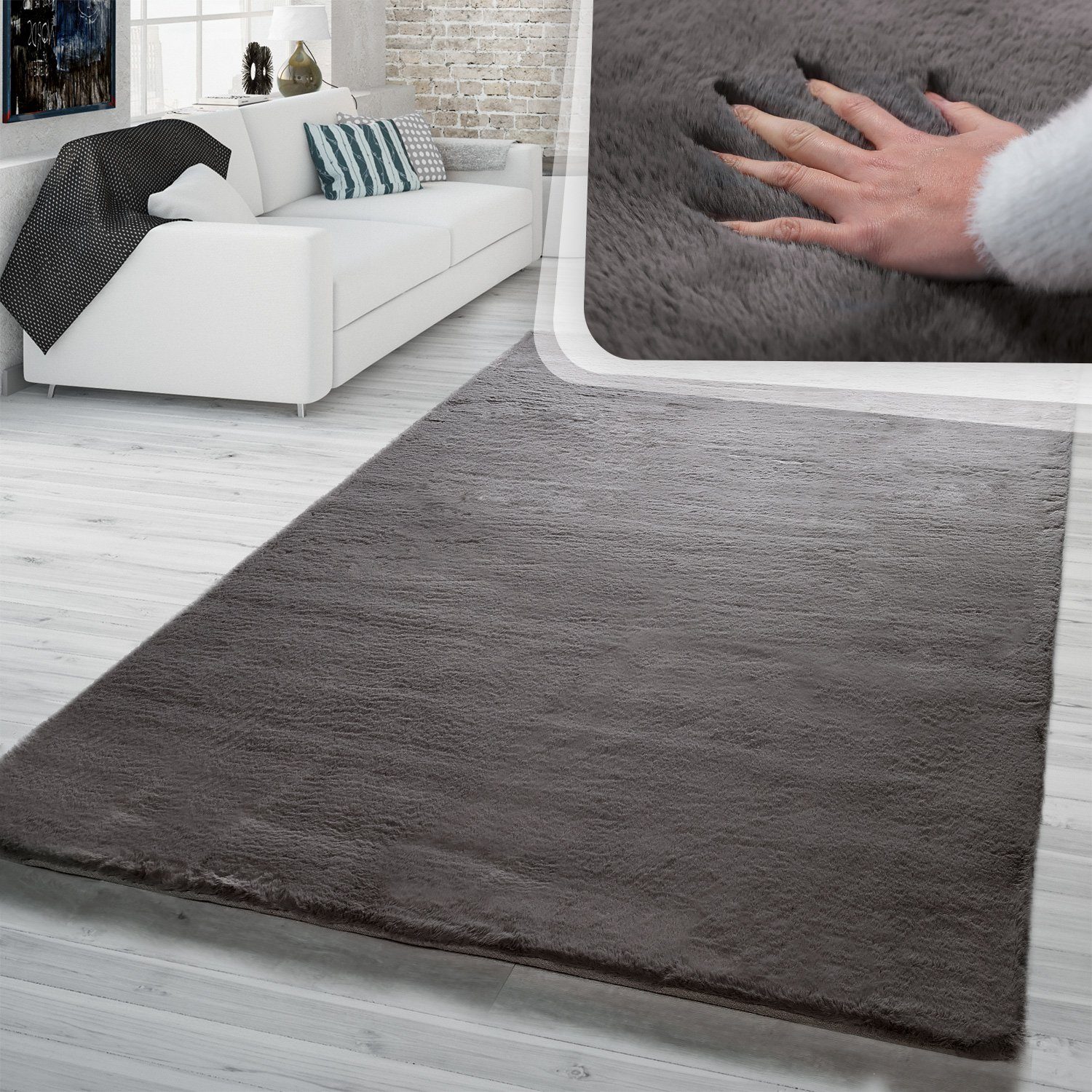 Fellteppich Hochflor Teppich Schlafzimmer Shaggy Kunstfell Flauschig, TT Home, quadratisch, Höhe: 26 mm