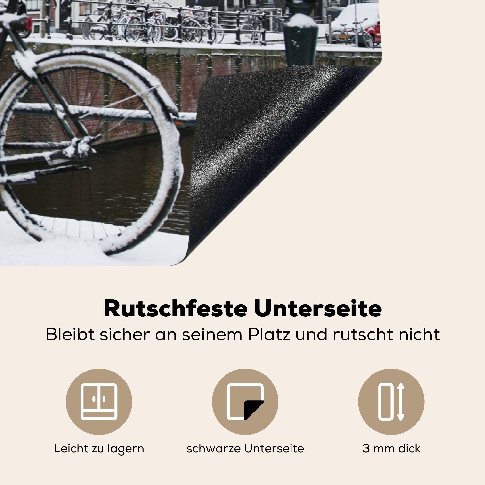 tlg), Fahrrad Amsterdam Schutz (1 Vinyl, Induktionskochfeld Herdblende-/Abdeckplatte 81x52 - die Winter, Ceranfeldabdeckung cm, - küche, MuchoWow für