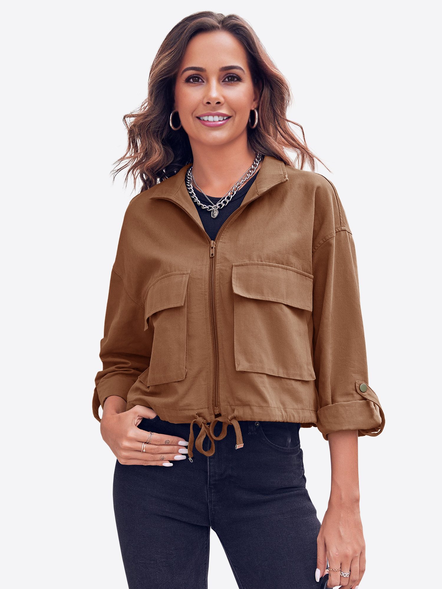 Imily Bela Kurzjacke Lässige Militärjacke mit Reißverschluss (Packung, 1-St günstig online kaufen