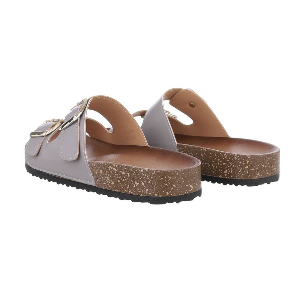 Ital-Design Damen Mules Freizeit Pantolette Flach Pantoletten in Grau