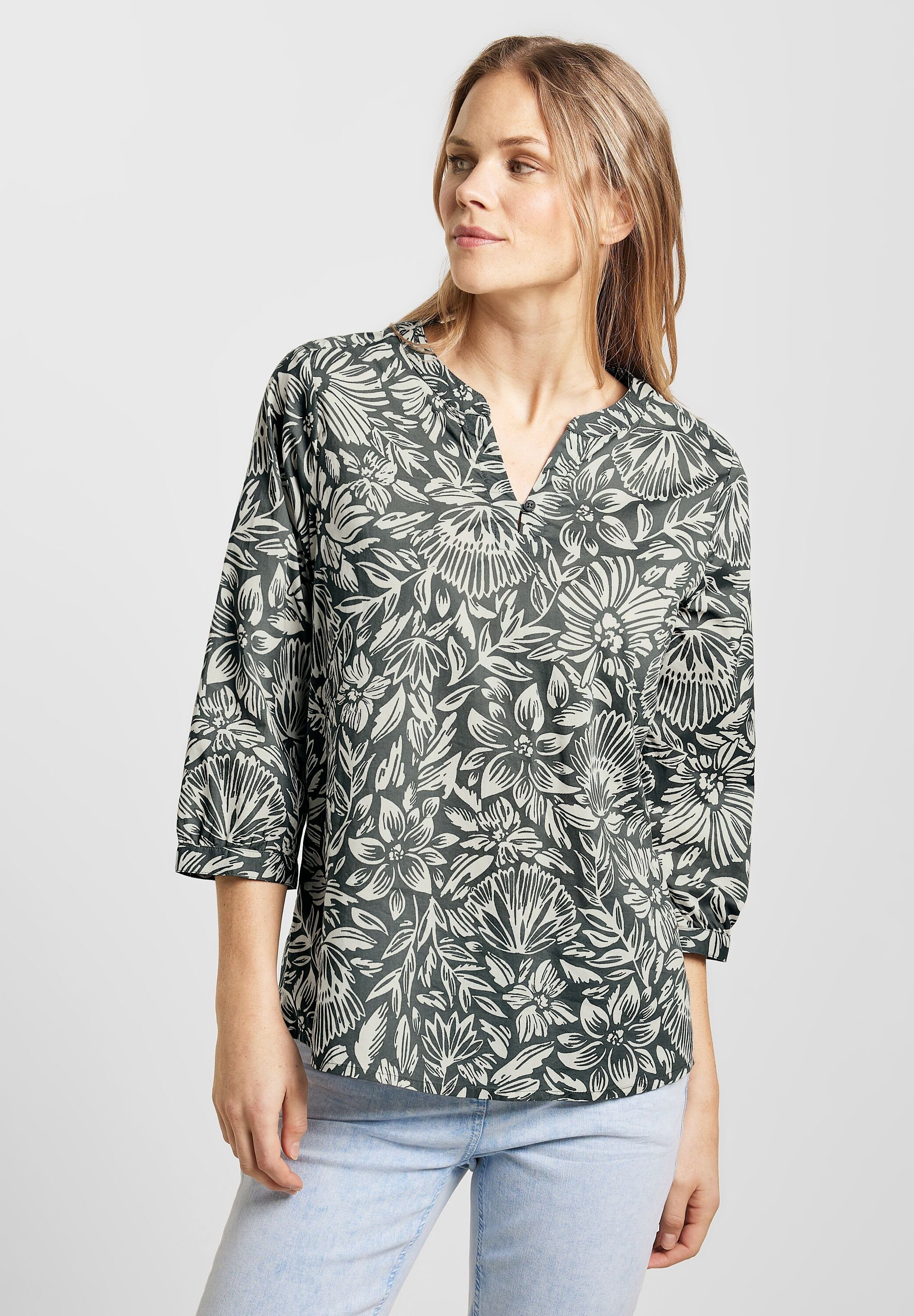Cecil Damen Bluse B343930 – Lässige Shirtbluse Mit Rundhals, Kurzen Ärmeln Und Raffung