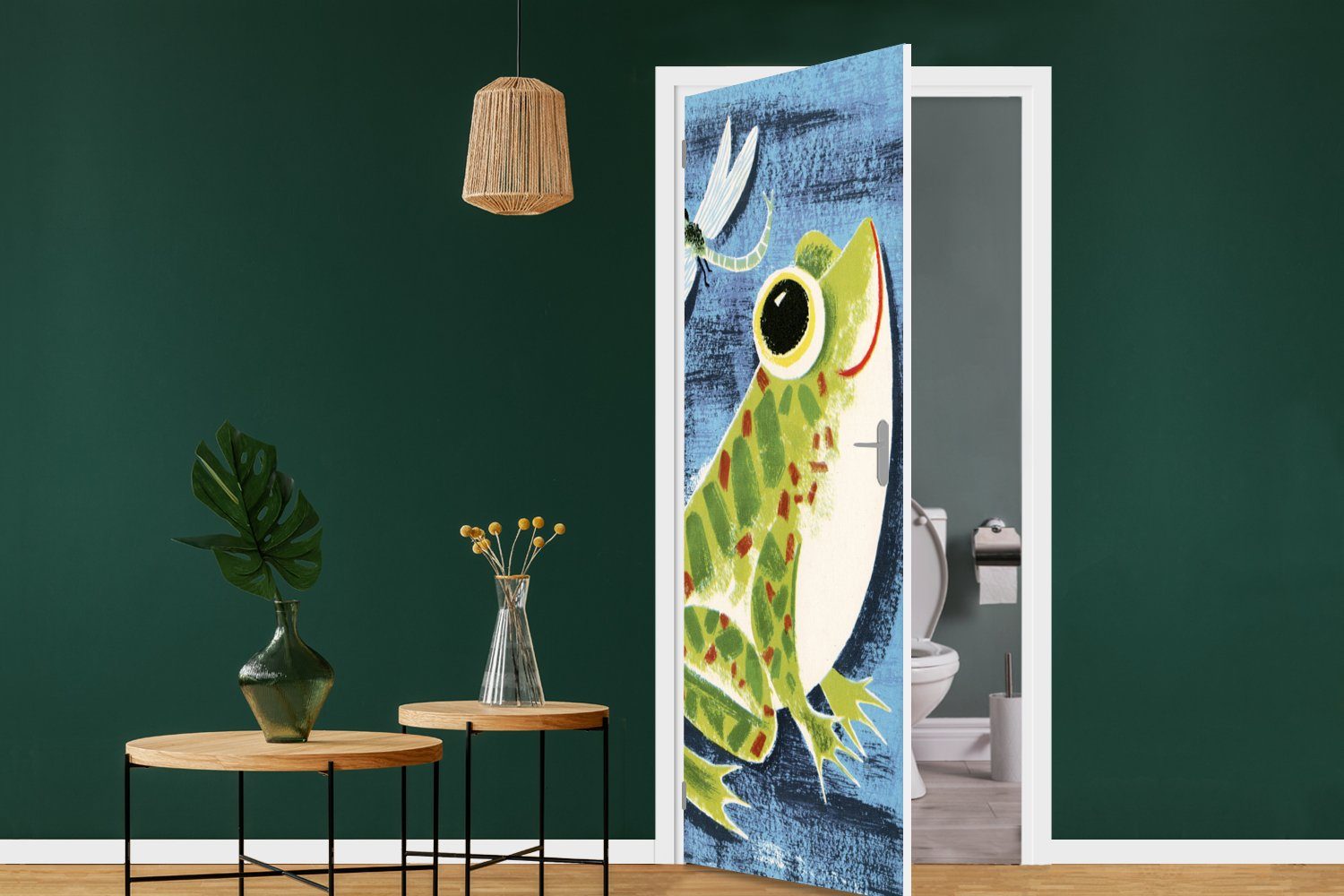 MuchoWow Türtapete Frosch - Libelle Fototapete Matt, 75x205 (1 bedruckt, für - Blau, St), Tür, cm Türaufkleber