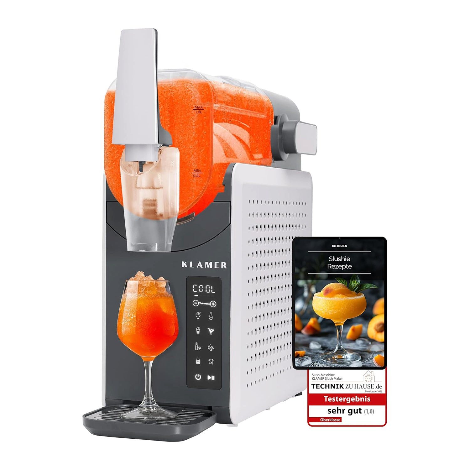 KLAMER Slush-Eismaschine 5 voreingestellte Programme: Slushie, Cocktail, Milchshake, Frappé, W…, 2 l, 220 W, Reinigungsautomatik, Touchpad-Steuerung, Programmierbar