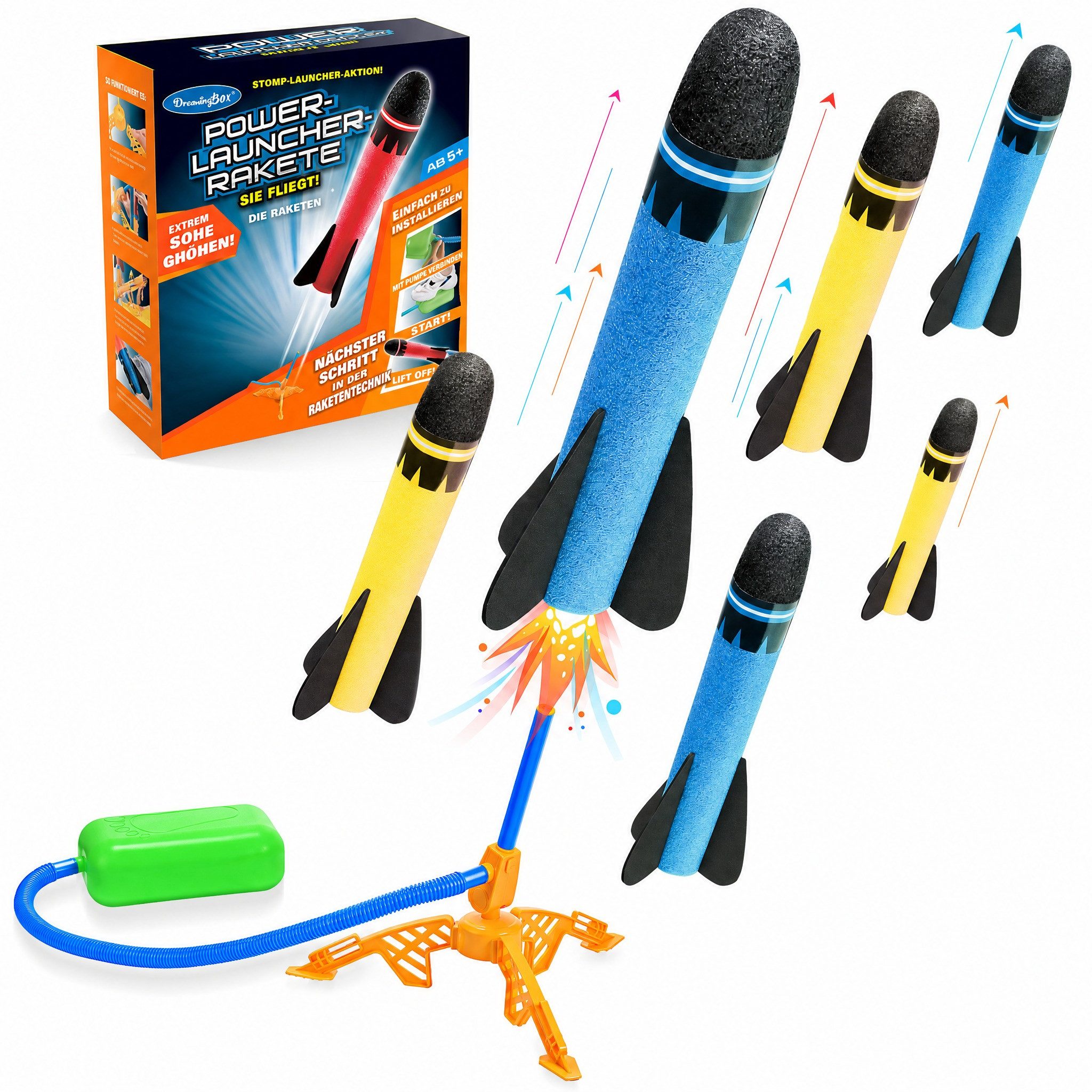 Wootoy Spielzeug-Gartenset Spielzeug-Flugrakete Kinder Schaumstoff Raketenwerfer Launcher, (Flughöhe bis ca. 30 m, 6-tlg., Werkzeuglose Montage leicht zerlegbar und bequem zu transportieren), Ideal für aktive Outdoor-Spiele im Garten Park Wiese