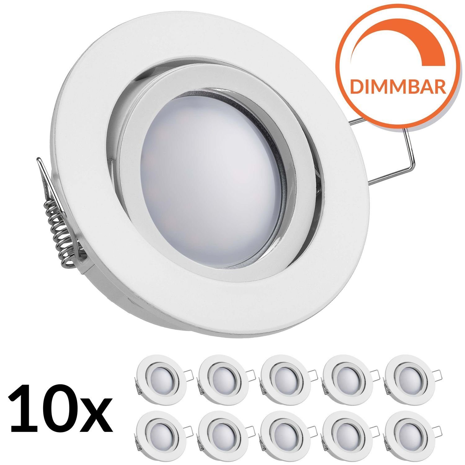 LEDANDO LED Einbaustrahler 10er LED Einbaustrahler Set EXTRA FLACH (35mm) in Weiß mit LED Markenl