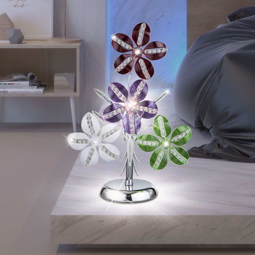 etc-shop LED Tischleuchte, Tisch Leuchte Kabel Schalter Beleuchtung Lampe Blumen  Strahler im Set
