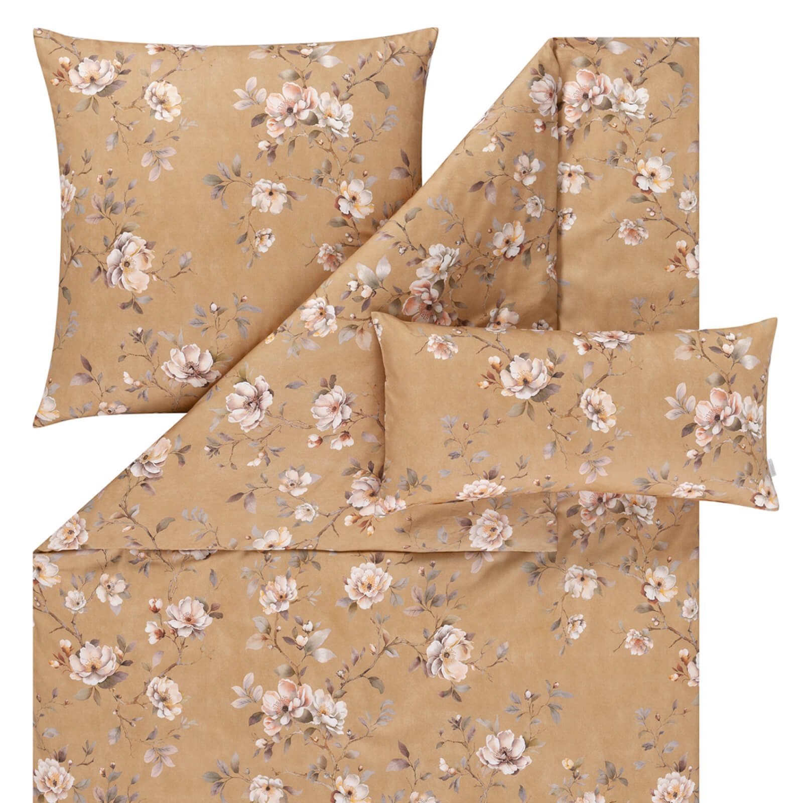 Estella Bettwäsche Lara 7954 740 Messing, Mako-Satin, 2 teilig, Floral