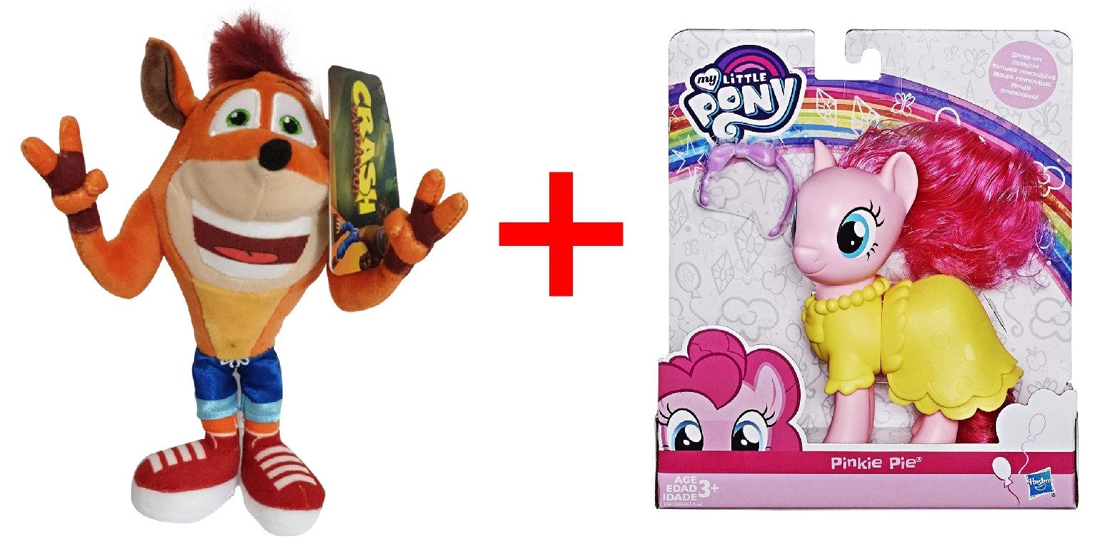 Hasbro Spielfigur Crash Bandicoot Plüschfigur + My Little Pony Pinkie Spielfiguren