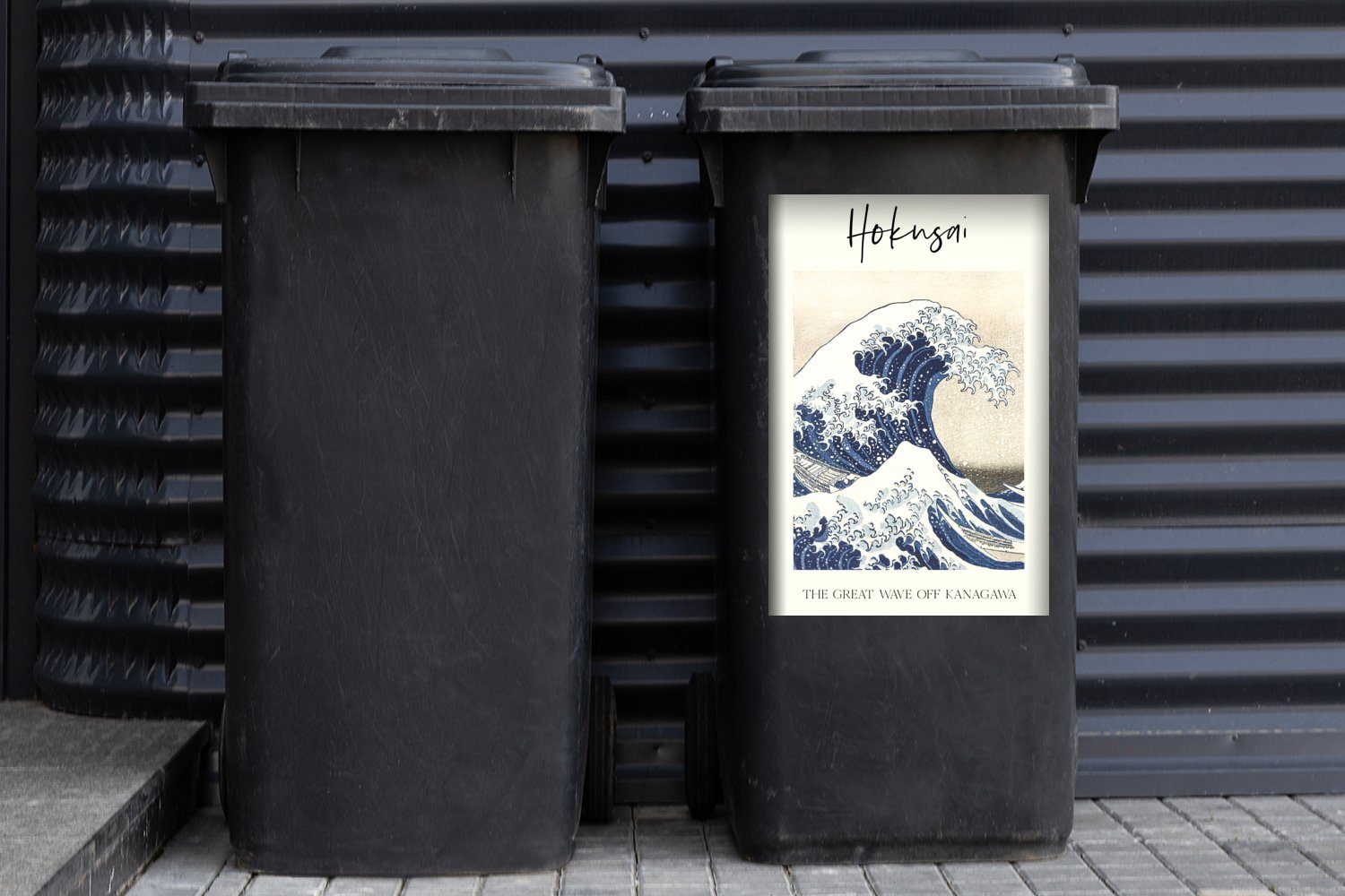 St), Kanagawa Mülltonne, - - Japanische MuchoWow Welle Abfalbehälter von Wandsticker Hokusai Mülleimer-aufkleber, Katsushika (1 Sticker, Container, Kunst große Die