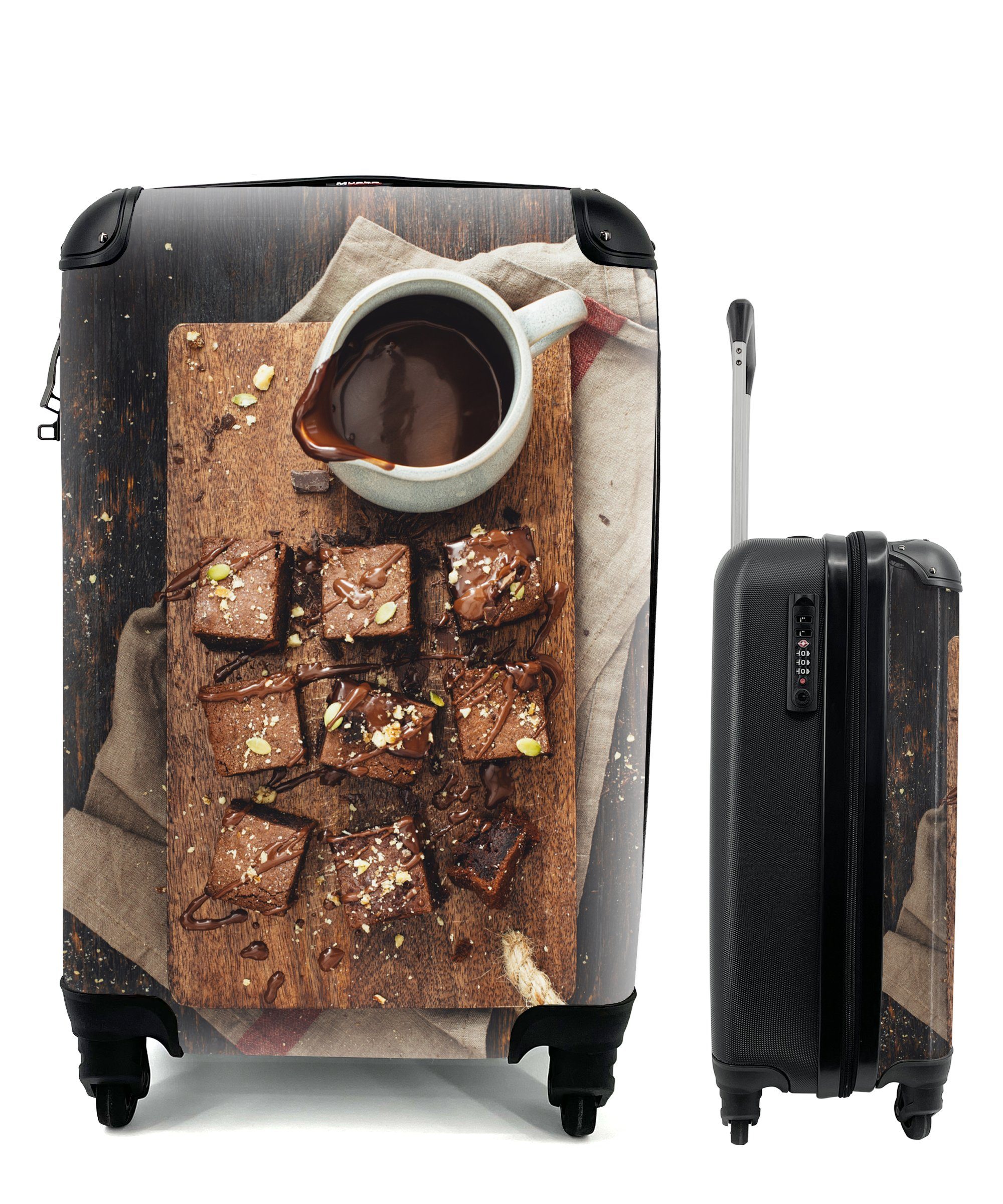 MuchoWow Handgepäckkoffer Brownies mit Schokoladensauce, 4 Rollen, Reisetasche mit rollen, Handgepäck für Ferien, Trolley, Reisekoffer