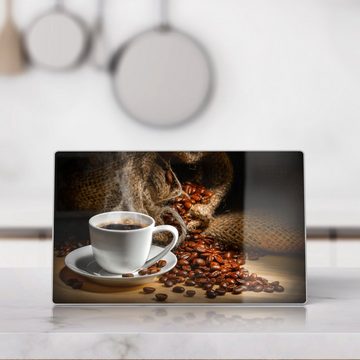 DEQORI Schneidebrett 'Bildlicher Kaffeegenuss', Glas, Platte Frühstücksbrett Schneideplatte
