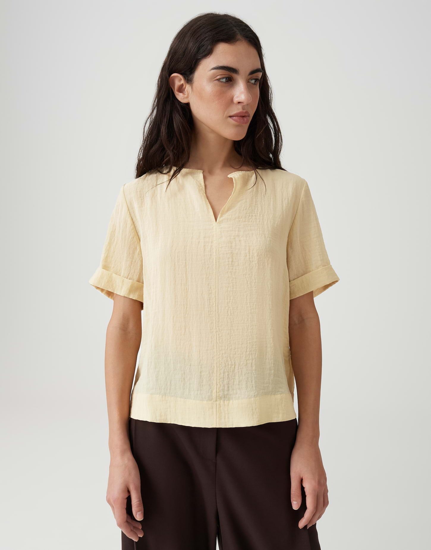 OPUS Shirtbluse Bluse aus strukturierter Webware mit Boxy Fit Kleine Schlitze für einen modernen Look