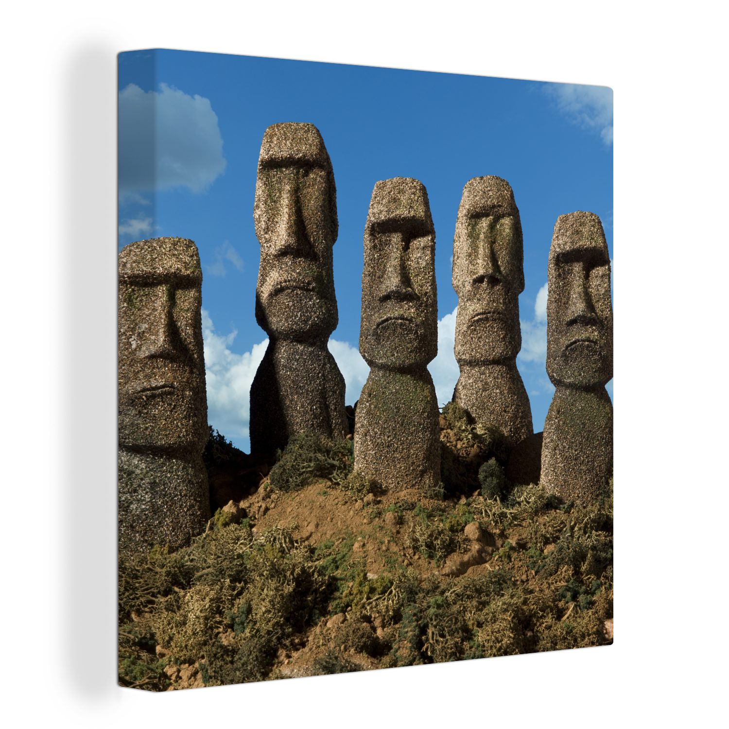OneMillionCanvasses® Leinwandbild Fünf Moai-Statuen auf der Osterinsel, (1 St), Leinwand Bilder für Wohnzimmer Schlafzimmer