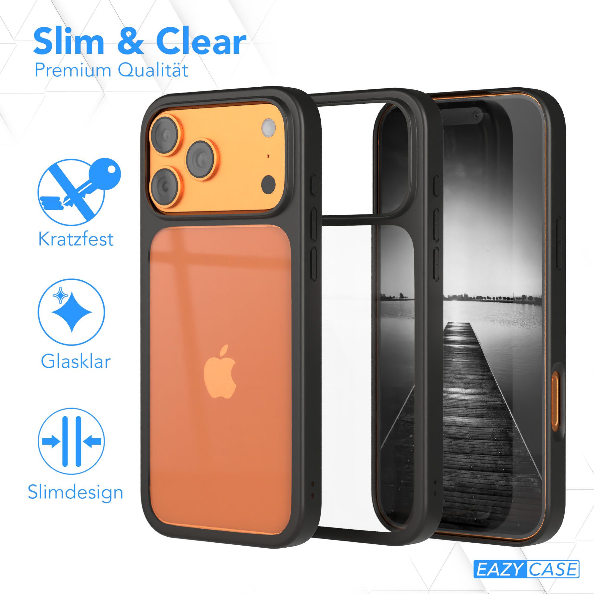 EAZY CASE Handyhülle Bumper Case für Apple iPhone 17 Pro Max 6,9 Zoll, Hülle Durchsichtig kratzfest Back Cover mit Displayschutz Schwarz – Bild 5 von 5