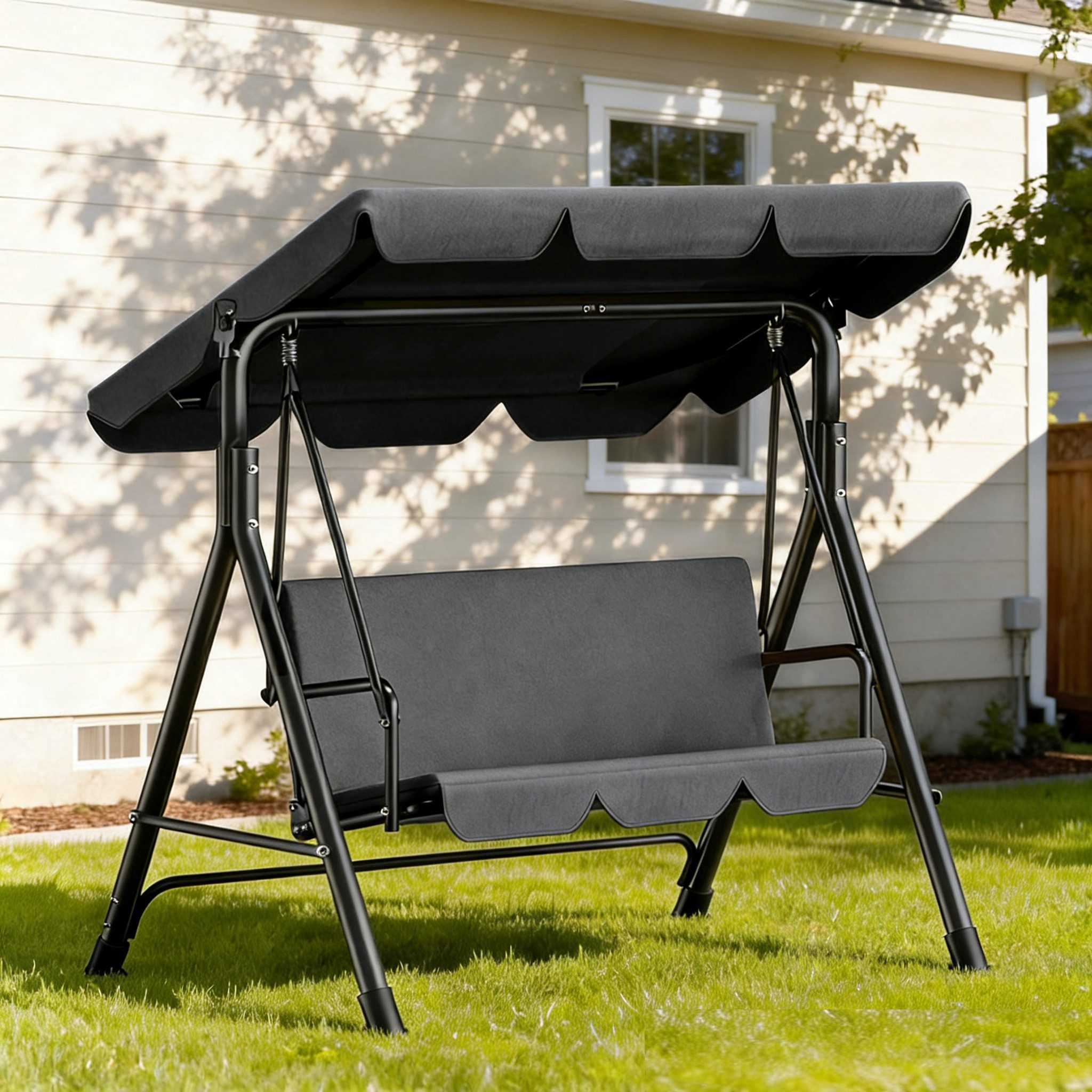 Huracan Hollywoodschaukel Schaukelbank mit Verstellbarem Sonnendach, 3-Sitzer, 175.5*110*152cm, bis 200 kg Tragfähigkeit, Ideal für Garten & Balkon