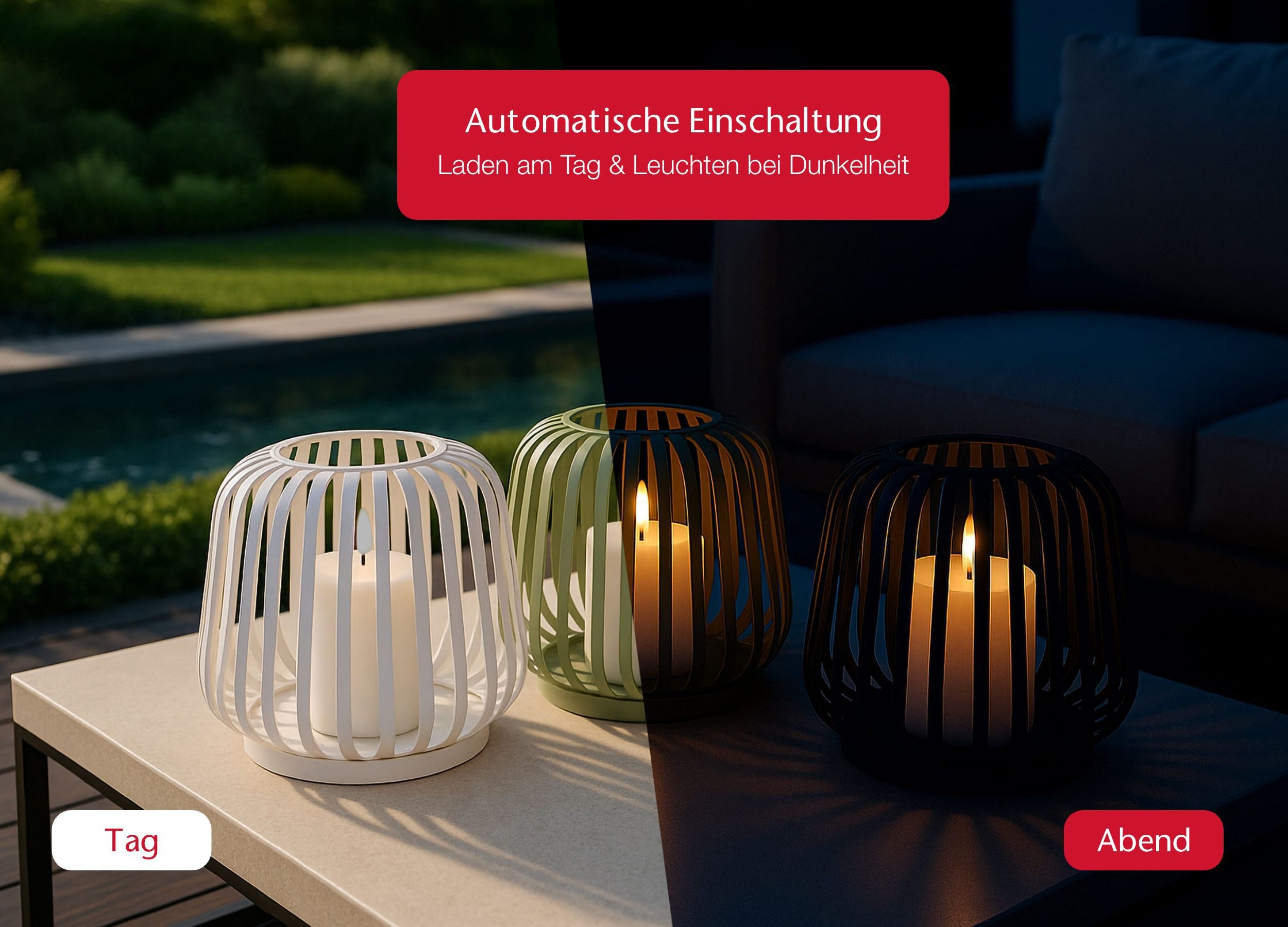 LC Home LED-Kerze Candela Lights Solar Laterne Cottage Metal mit LED Kerze Outdoor (1-tlg)