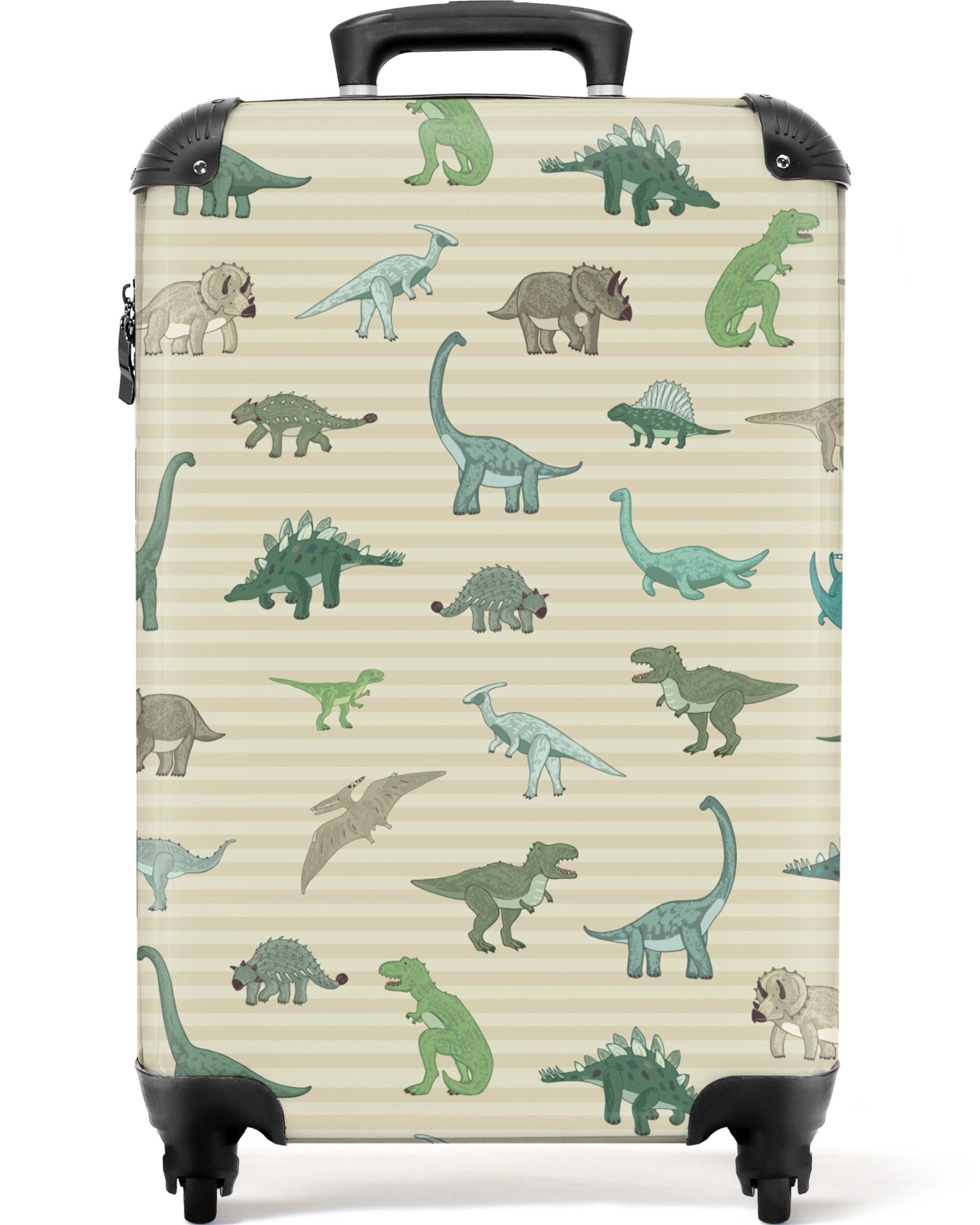 NoBoringSuitcases.com© Kinderkoffer Dino - Muster - Braun - Jungen - Kind 55x35x20cm, Handgepäck Koffer, Hartschalenkoffer Kinder, Reisekoffer Jungen