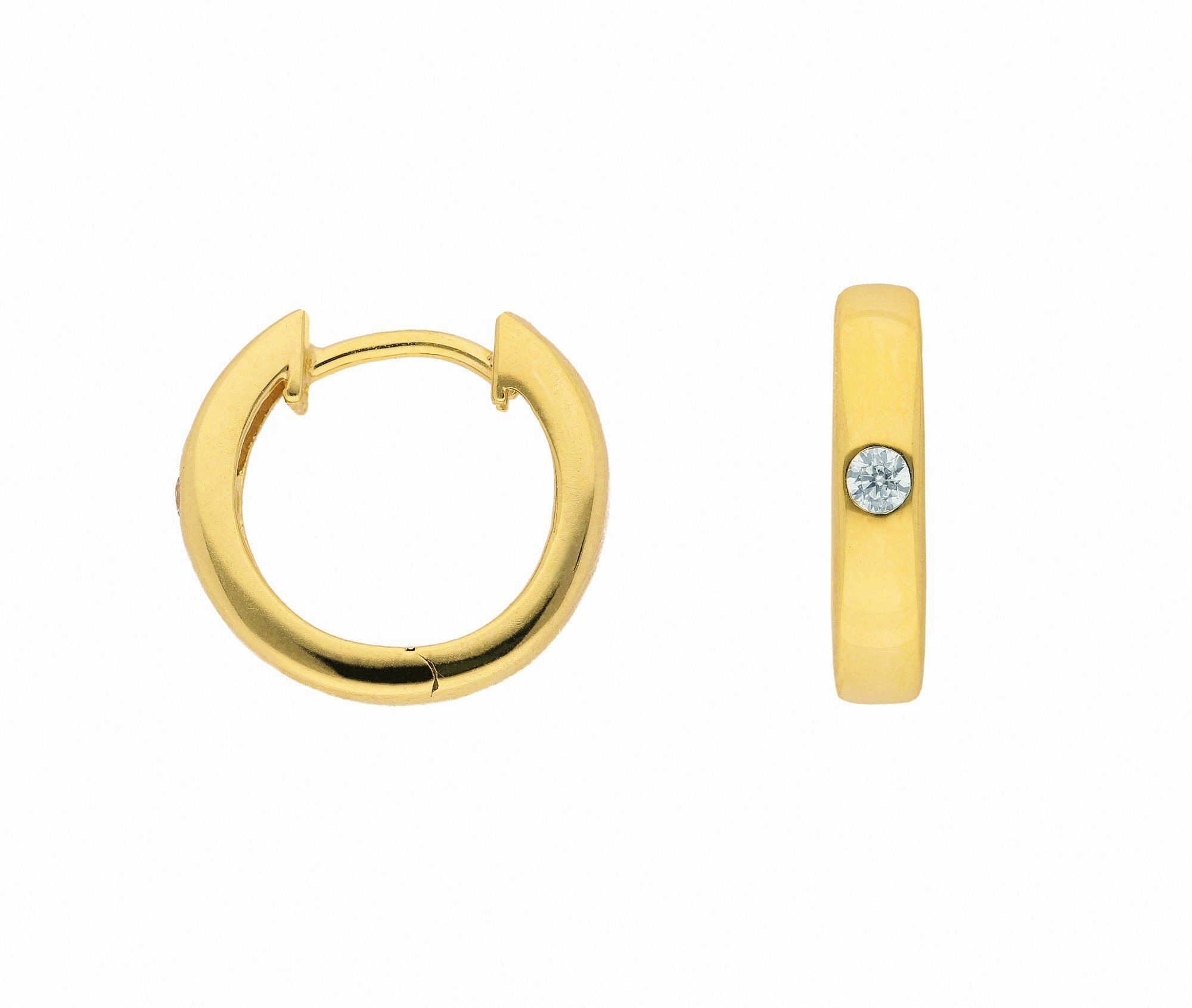 Adelia´s Paar Ohrhänger 585 Gold Ohrringe Creolen mit Zirkonia Ø 13,6 mm, mit Zirkonia Goldschmuck für Damen
