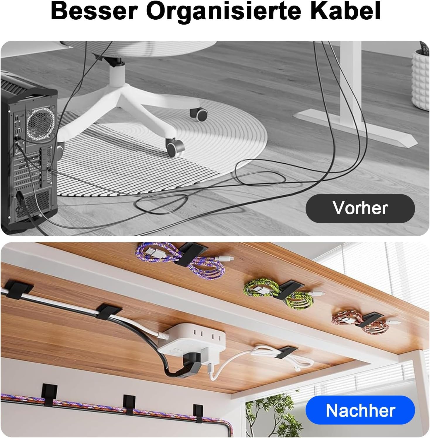 SURFOU Kabelbinder Kabelhalter selbstklebend 60er Set für Kabelmanagement – Bild 4 von 5