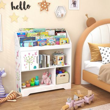 COSTWAY Bücherregal, Kinder, Spielzeugregal mit Fachern & Tür, weiß 93x30x100cm