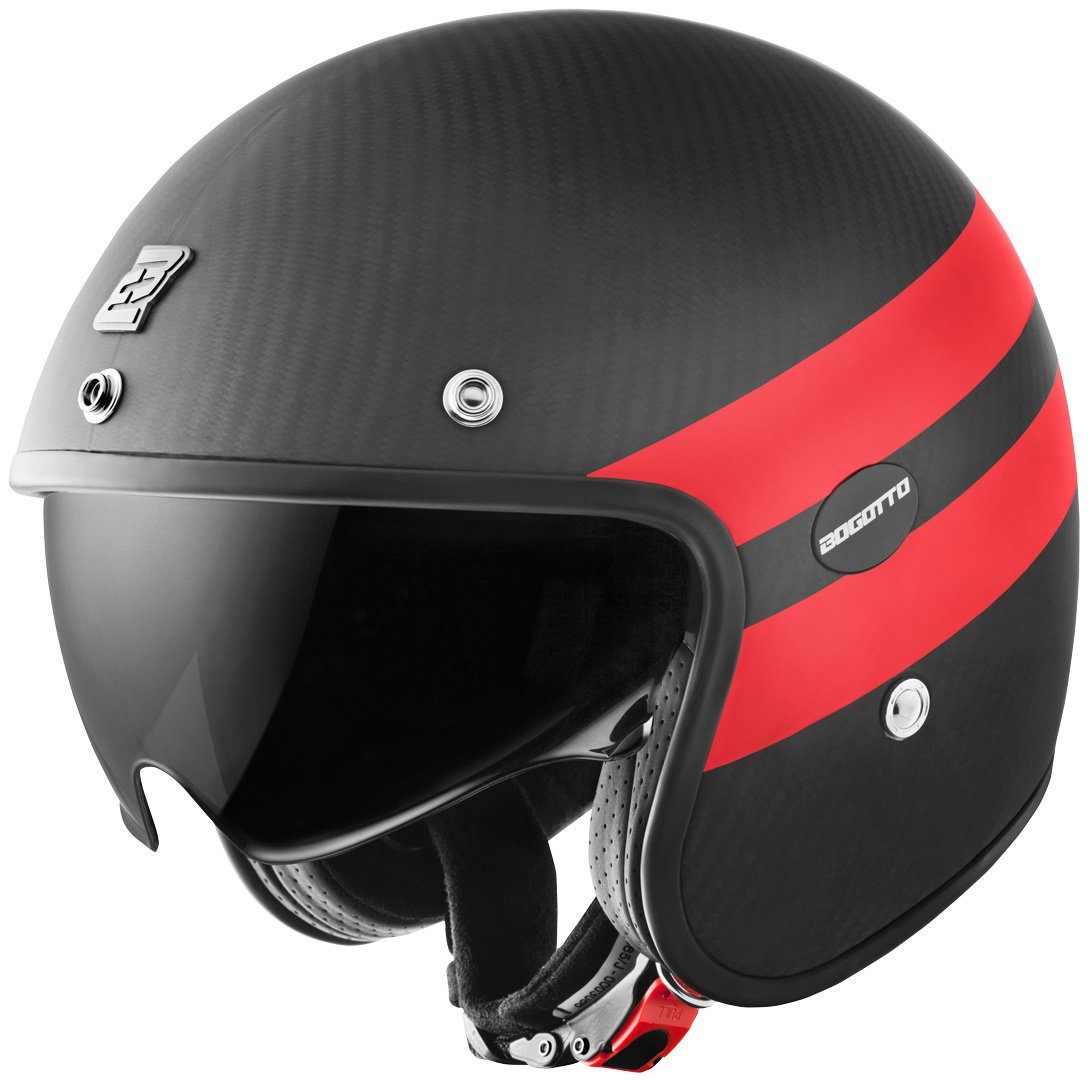 Bogotto Motorradhelm V587 Crono Carbon Jethelm, Integriertes Sonnenvisier