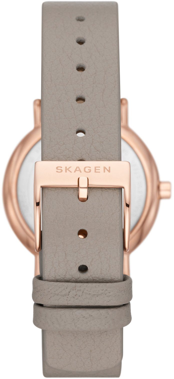 SKAGEN Quarzuhr SIGNATUR LILLE SKW3060, Armbanduhr, Damenuhr, Nachhaltigkeitssiegel, Lederarmband