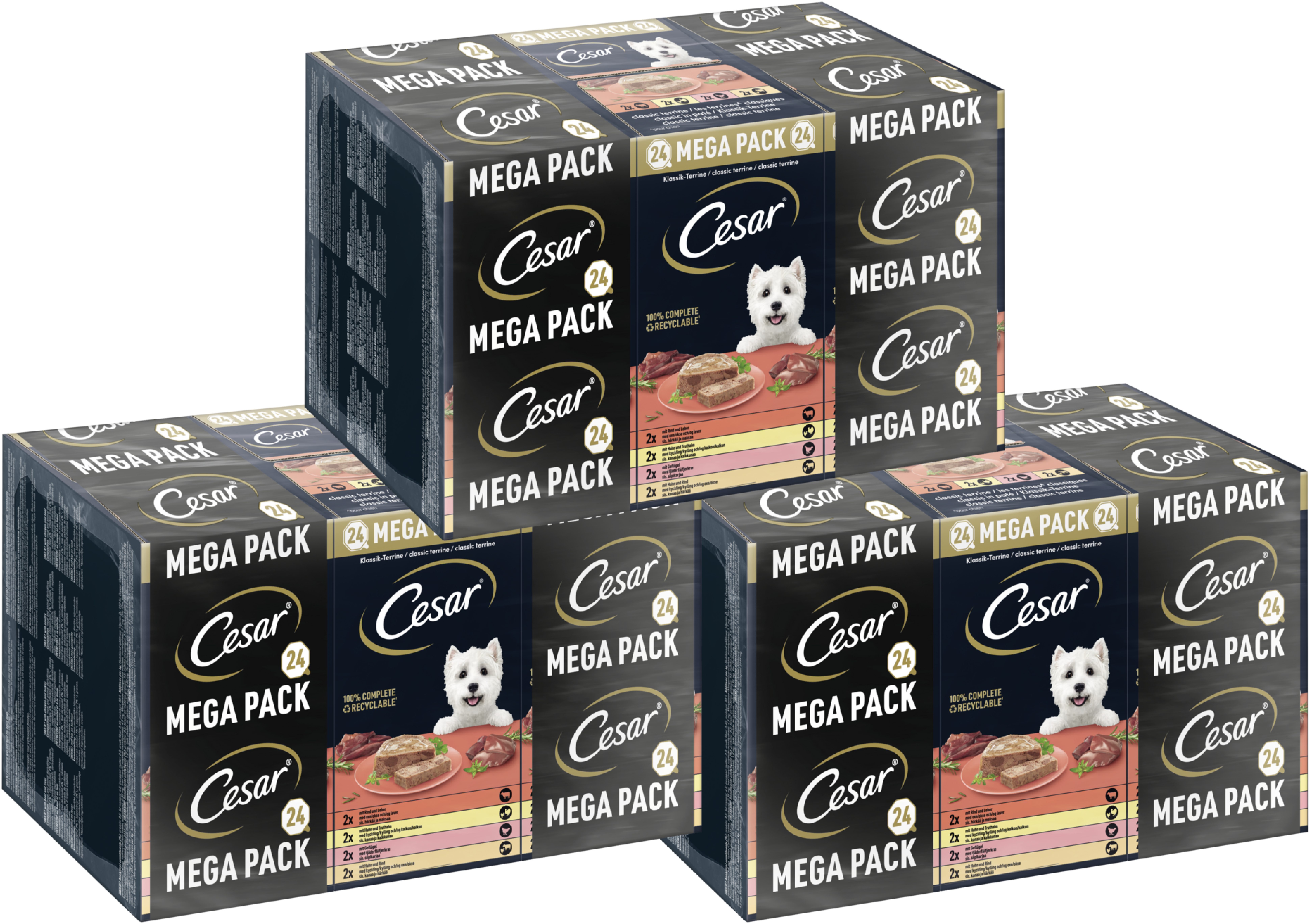 Cesar CESAR® Schale Multipack Klassik-Terrine 4 Varietäten Mix 3 x 24 x 150g, Nassfutter für: Hunde