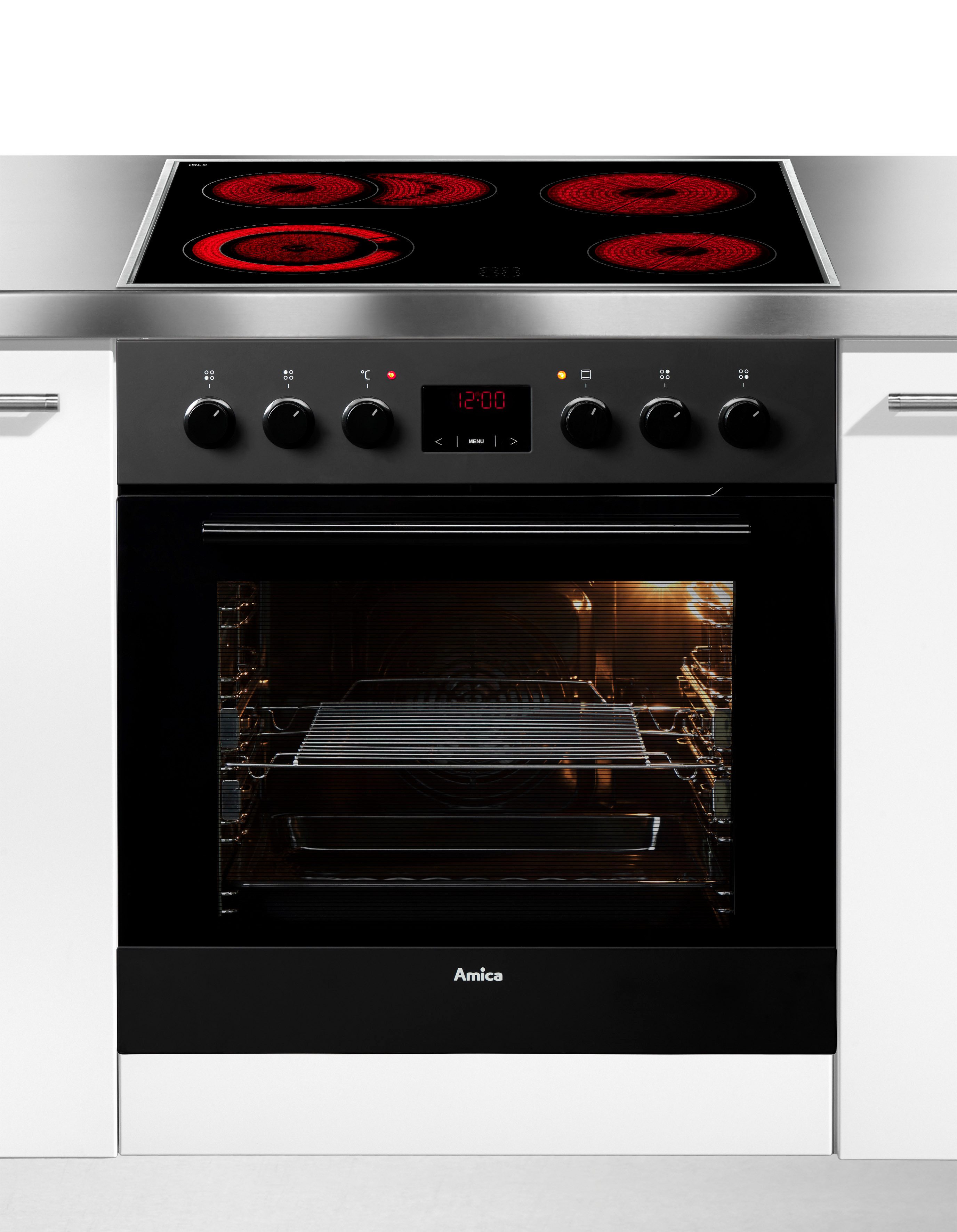 Amica Elektro-Herd-Set EHC 12921 SM, mit Backauszug, Ofen mit 11 Programmen und zweistufig ausziehbaren Backblechschienen.