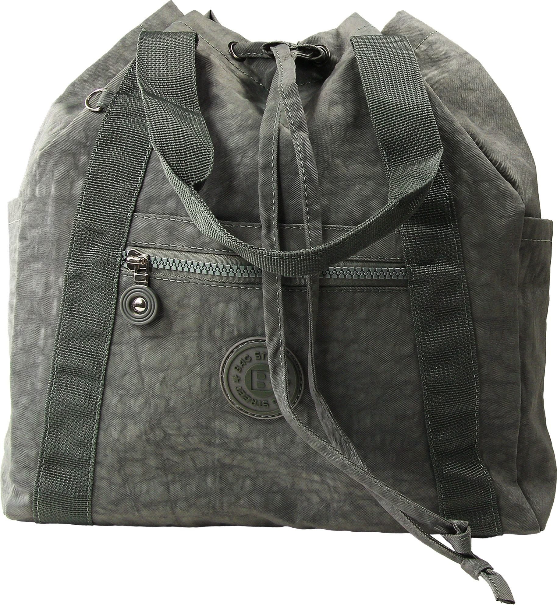 BAG STREET Cityrucksack Bag Street Rucksack Crinkle Nylon grau (Cityrucksack), Damen, Jugend Cityrucksack, Freizeithandtasche Nylon, grau 33cm hoch