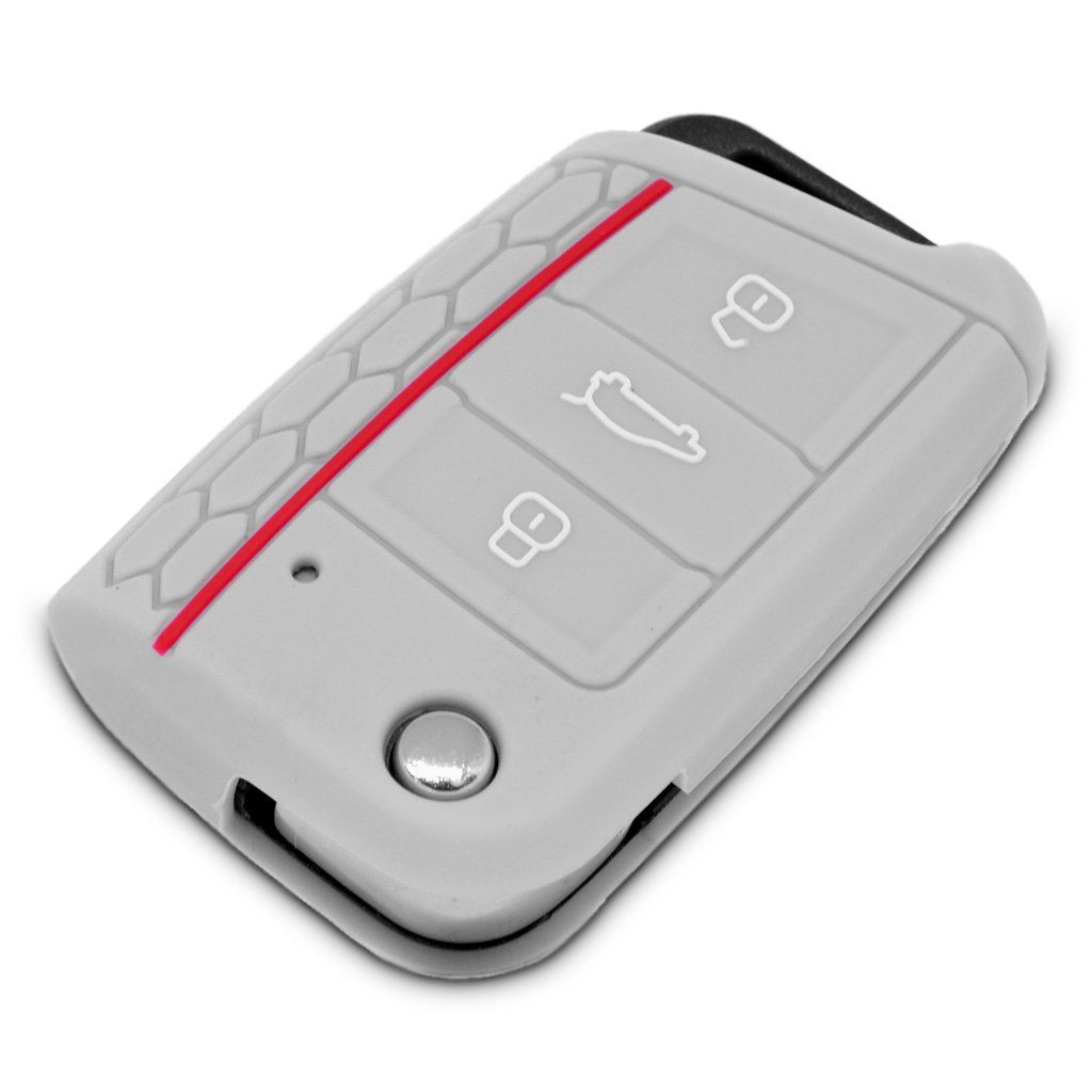 mt-key Schlüsseltasche Autoschlüssel Softcase Silikon Schutzhülle Grau, für Golf 7 Polo 6C Seat Ateca Arona Leon Skoda Octavia Superb Kodiaq