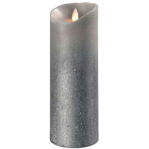 SOMPEX LED-Kerze Flame LED Kerze grau metallic 23cm (Kerze), mit Timer, Echtwachs, täuschend echtes Kerzenlicht
