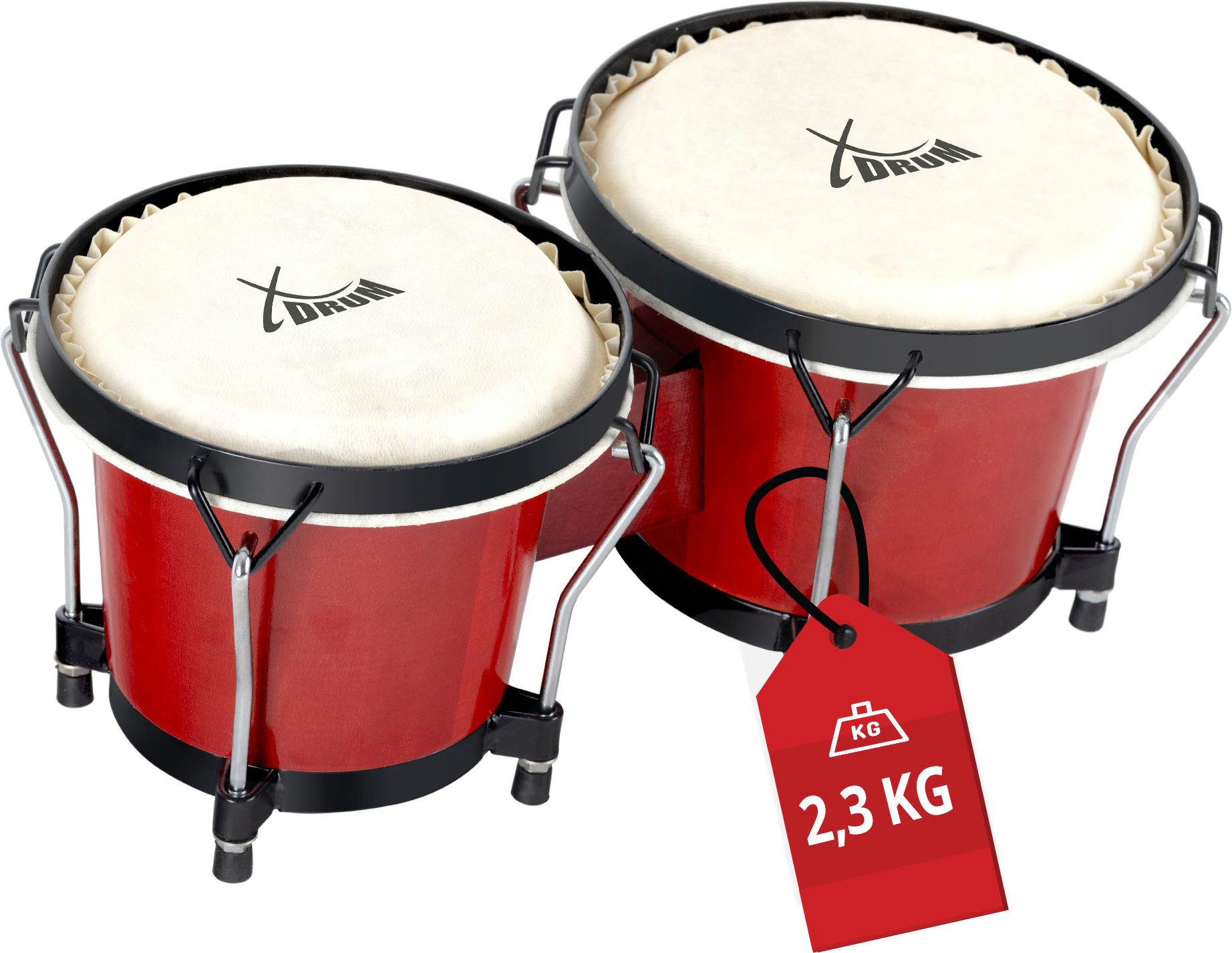 XDrum Bongo Bongos Club - 6" Macho und 7" Hembra, inkl. Stimmschlüssel, mit Naturfellen und professionellem Stimmsystem