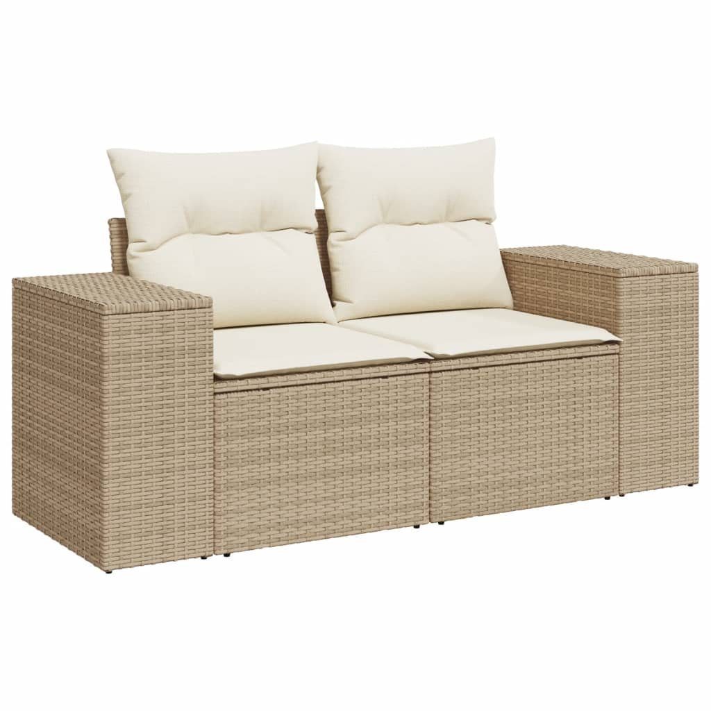 vidaXL Loungesofa Gartensofa mit Kissen 2-Sitzer Beige Poly Rattan, 1 Teile