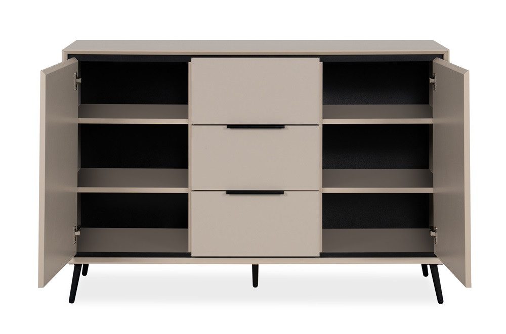 Finori Sideboard Kommode Sideboard Arona mit Schubkästen, sand / schwarz