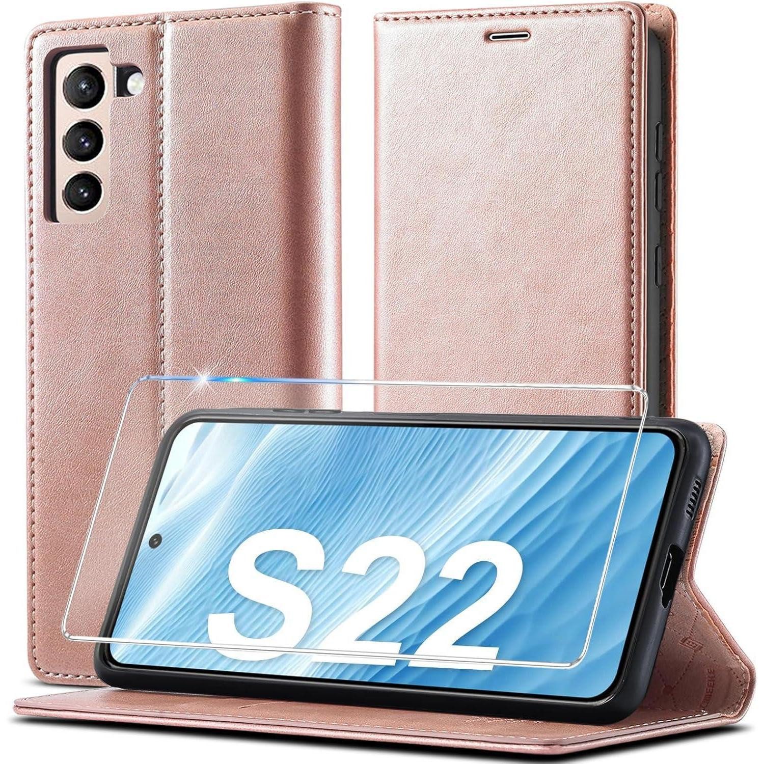 LuxusKollektion Flip Case Handyhülle S22 Klapphülle Kunstleder Schutzfolie Stoßfest pink