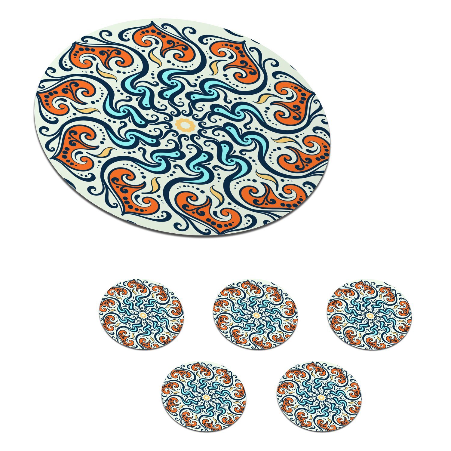 Mandala Becher Gläser, Tassenuntersetzer, Orange - - Blau Korkuntersetzer, 6-tlg., für Muster, MuchoWow - Zubehör Glasuntersetzer Getränkeuntersetzer, Tasse,