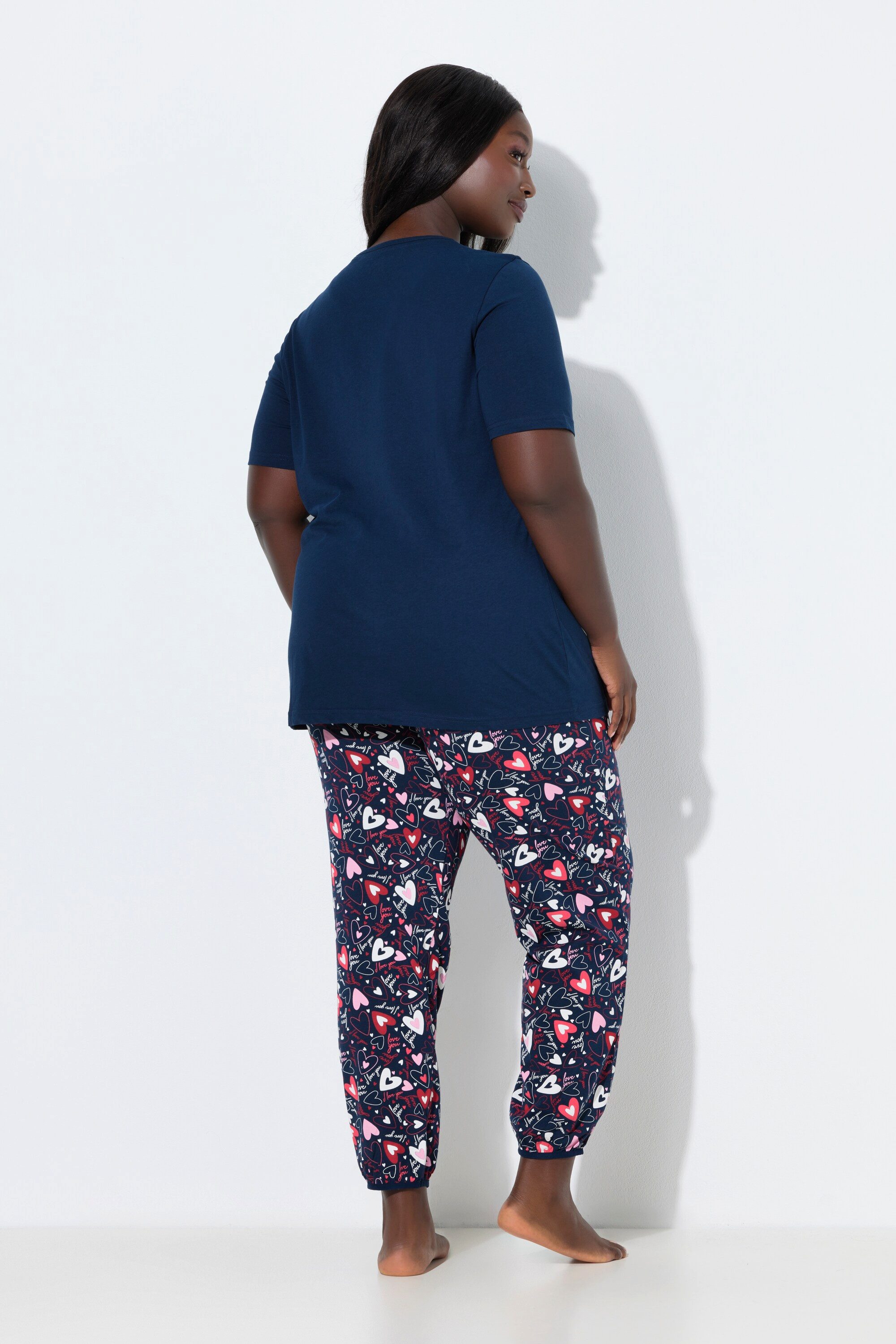 Ulla Popken Pyjama Pyjama Herzen V-Ausschnitt Halbarm