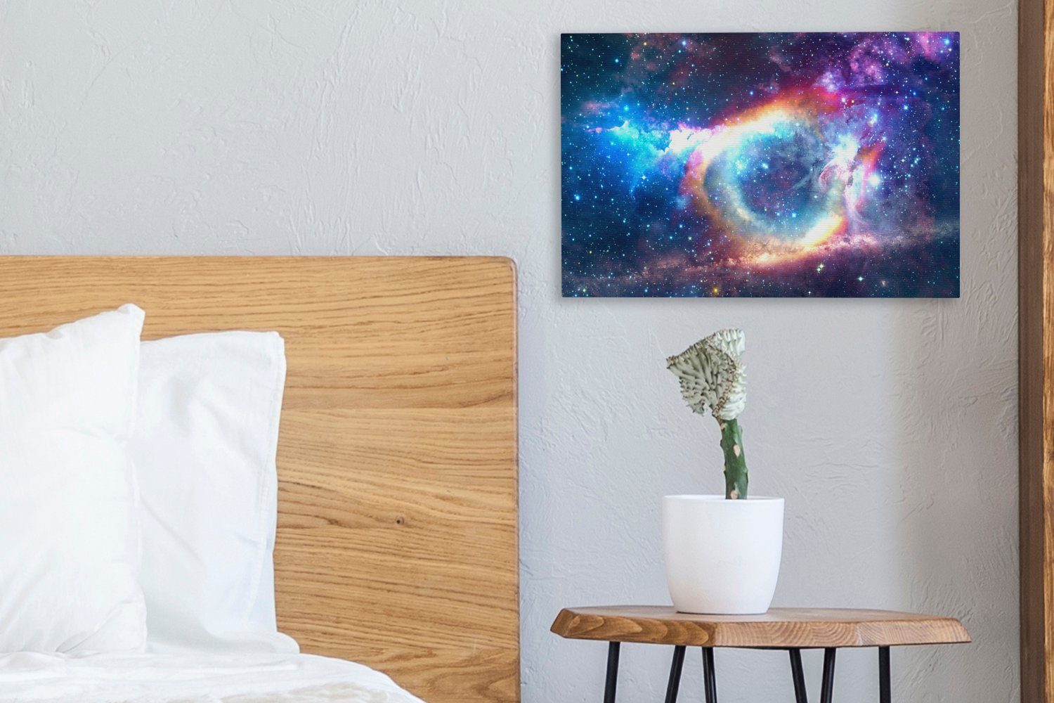 OneMillionCanvasses® Leinwandbild Weltraum - St), Wandbild Sterne, Aufhängefertig, Regenbogen 30x20 - cm Wanddeko, Leinwandbilder, (1