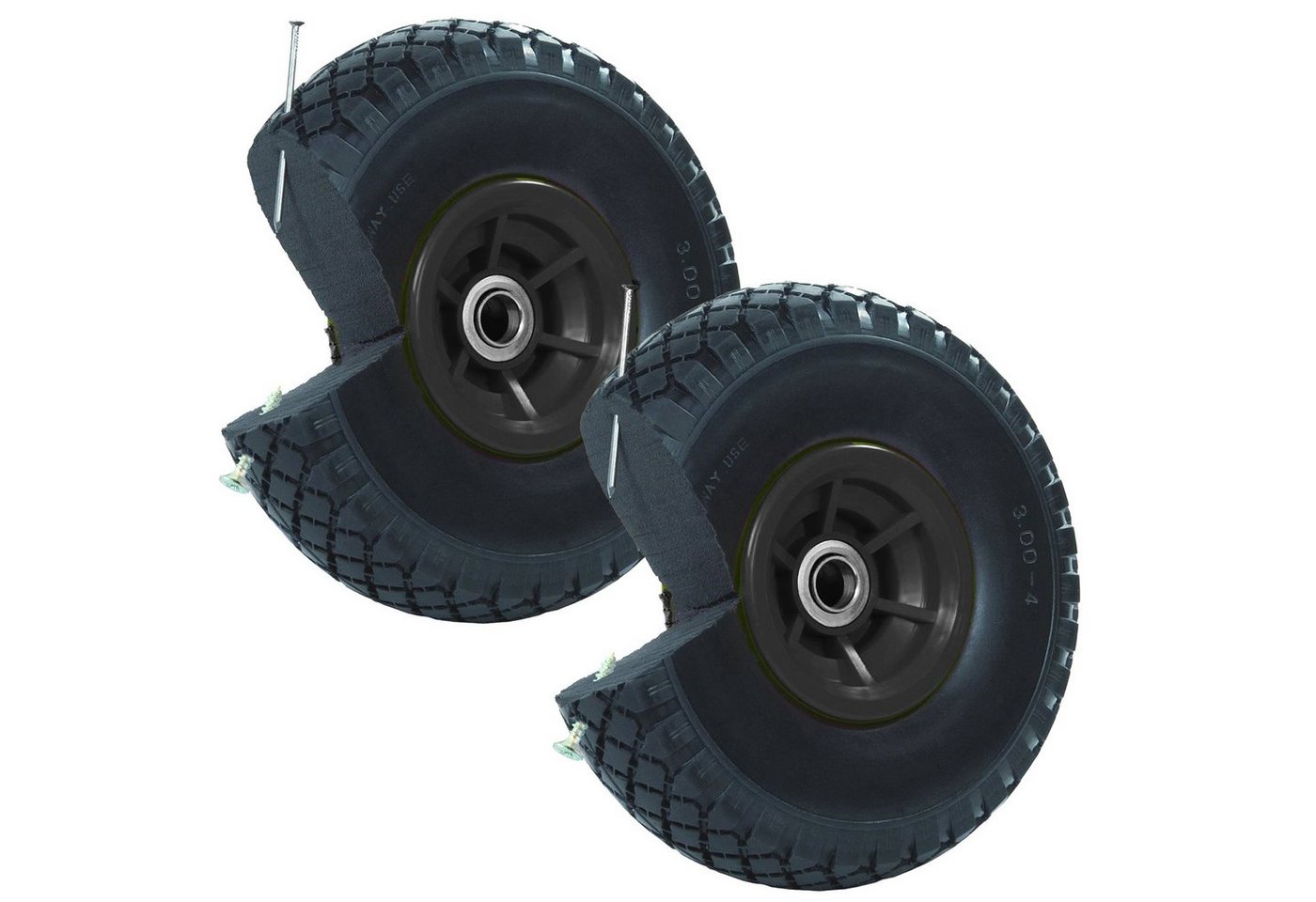 TRUTZHOLM Sackkarren-Rad 2xPU-Rad 260x85 mm versetzte Nabe Ø 20mm schwarz Vollgummi Bollerwagen (Set, 2 St), pannensicher