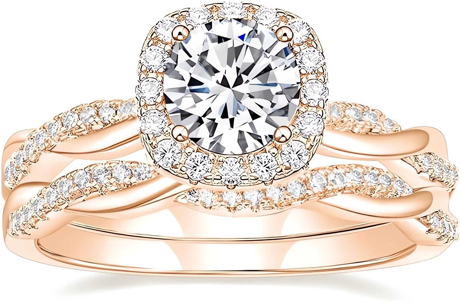 Jumpeak Diamantring Verlobungsringe Frau,Promise Ring,Trauringe eheringe set 2 teilig, 1,2ct Diamant,E,VVS2,3EX,14K Gold,Labordiamant,luxuriöses Stapeldesign