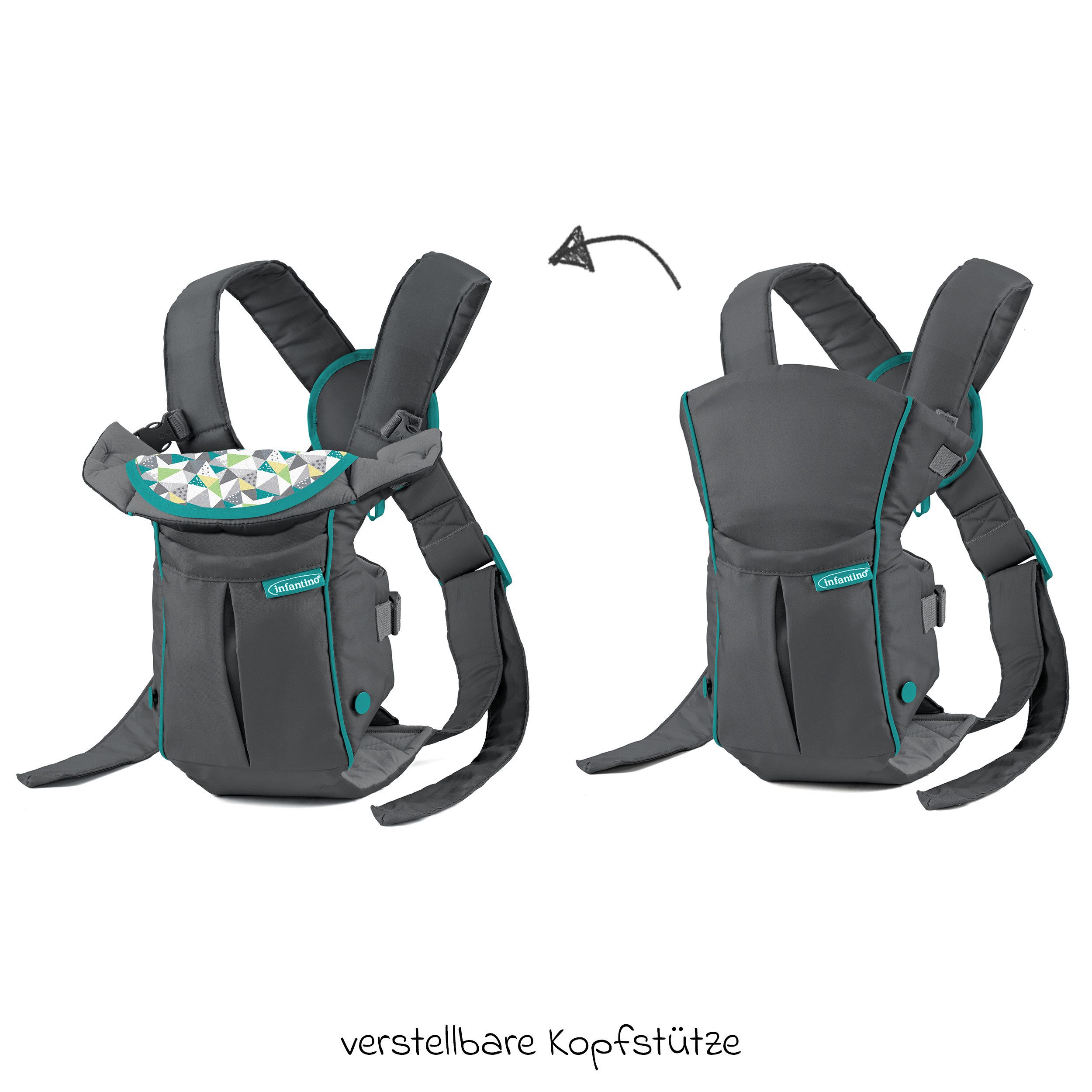 Infantino BKids Babytrage Swift Classic - Grau, Baby Bauchtrage ab Geburt von 3,6 - 11,3 kg 2 Tragepositionen – Bild 4 von 5